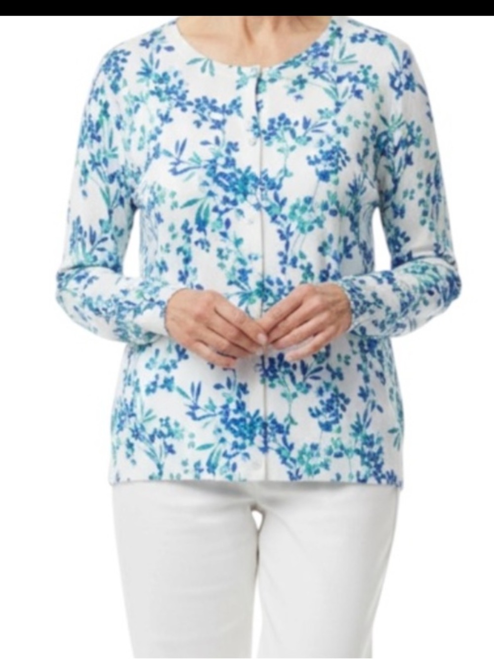 Cotton  Floral Cardigan - Blue Floral on White NWT